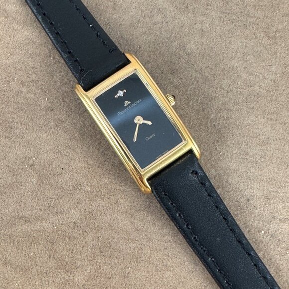Vintage beautiful rectangular gold-plated quartz Luxury watch by Maurice Locroix - Picture 3 of 11